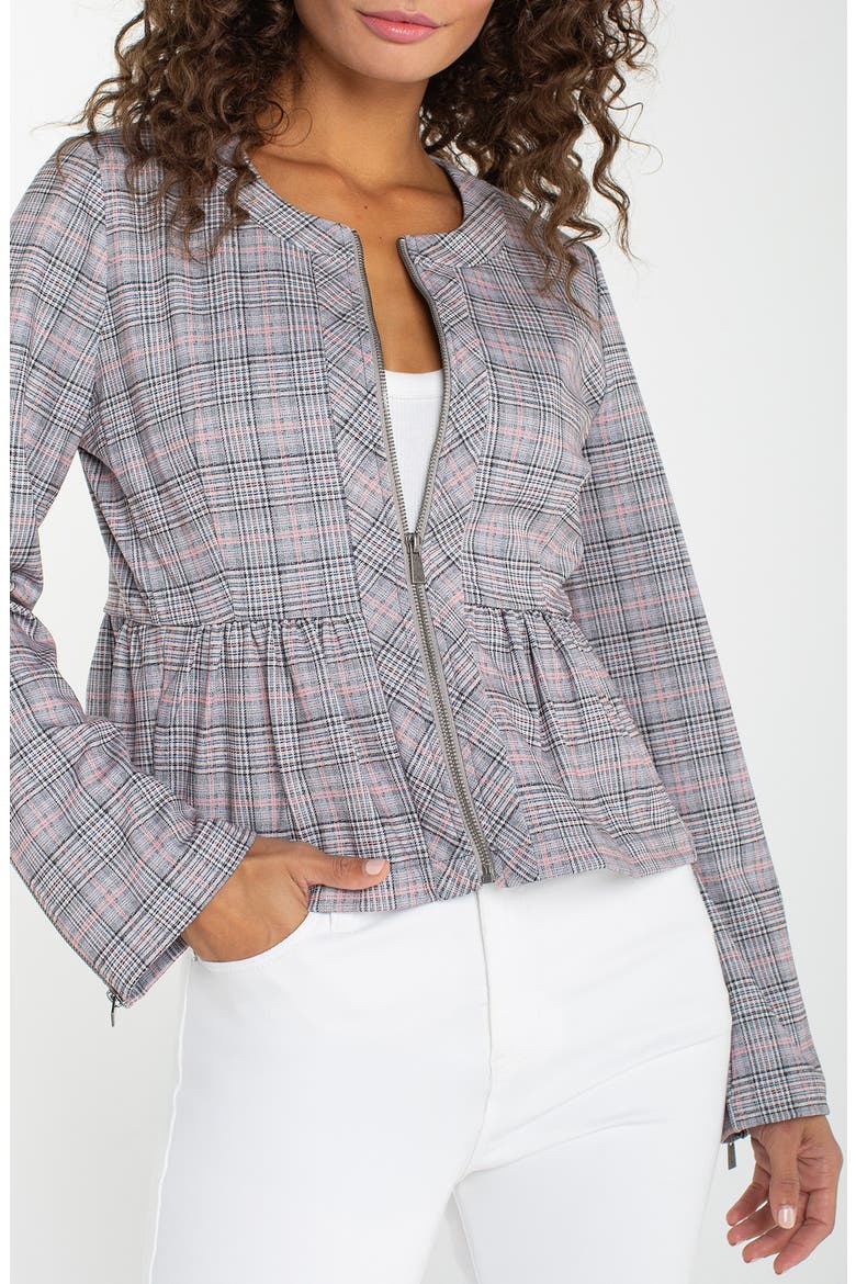Plaid Peplum Zip Jacket, Main, color, GREY/ BLUSH PLAID