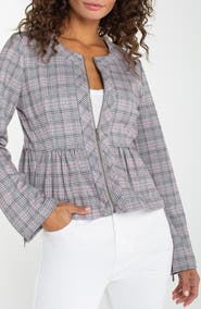 Liverpool Los Angeles Plaid Peplum Zip Jacket