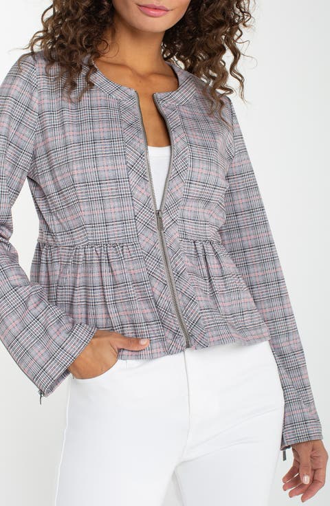 Liverpool Los Angeles Plaid Peplum Zip Jacket (Regular & Petite)