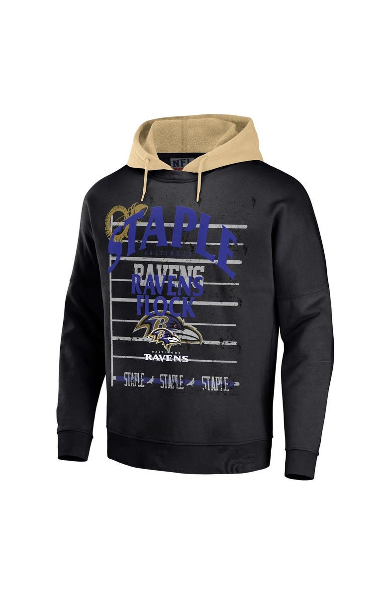 STAPLE Men's NFL x Staple Black Baltimore Ravens Throwback Vintage Wash Pullover Hoodie, Alternate, color, 