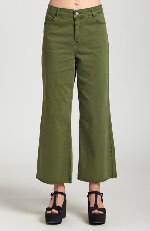 Apny Crop Raw Hem Wide Leg Jeans In Green