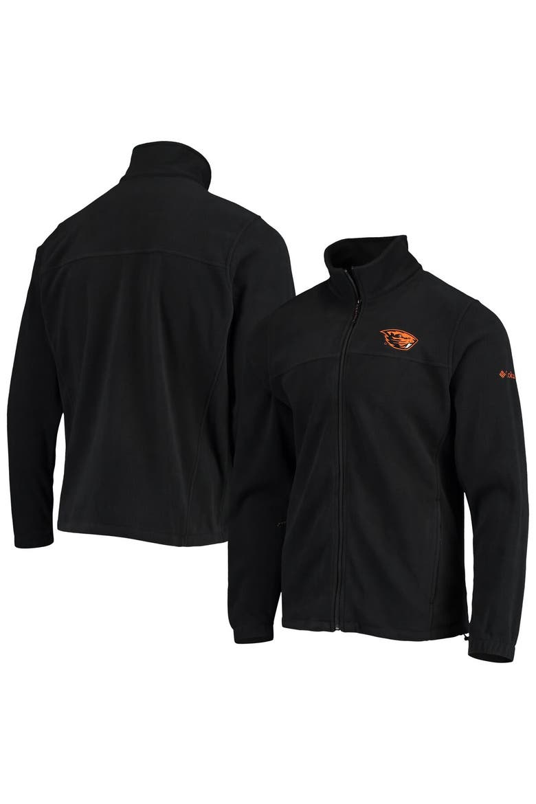 Men's Columbia Black Oregon State Beavers Flanker III Fleece Team Full-Zip Jacket, Main, color, Black