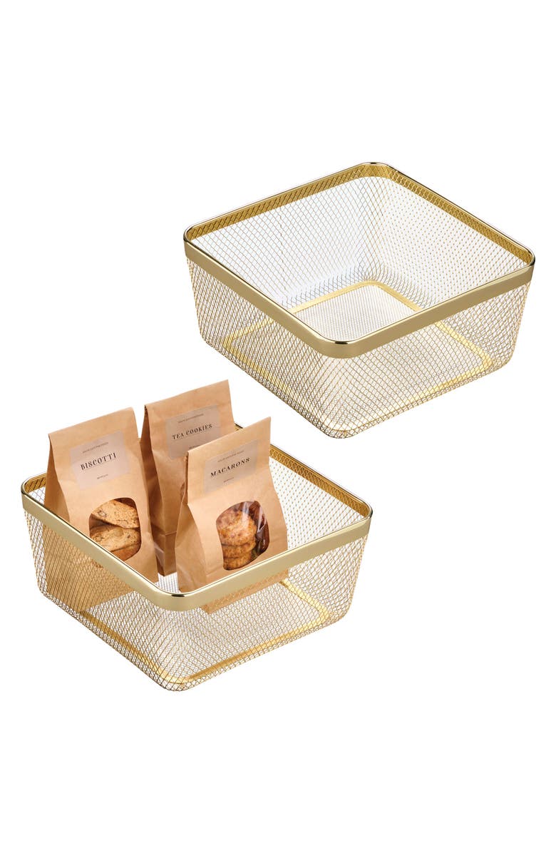 mDesign Metal Mesh Pantry Basket for Kitchen Organization and Storage - Set of 2 - Gold, Alternate, color, Gold
