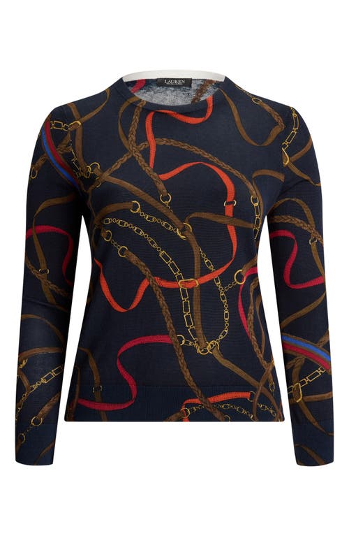 Ralph Lauren Lauren Belting Print Cotton Blend Sweater In Blue