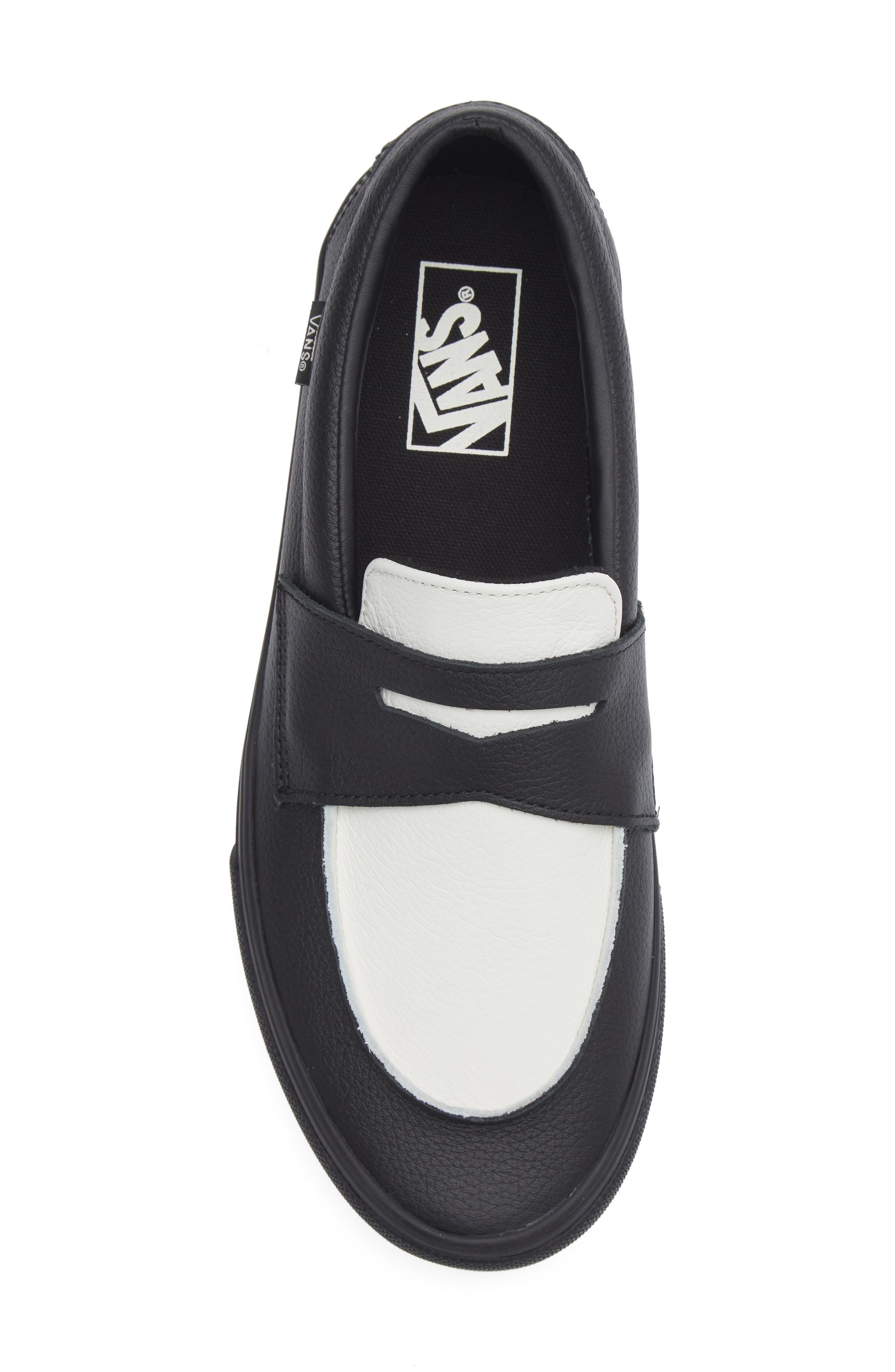 Vans Two-Tone Leather Penny Loafer, Alternate, color, Leather Black/Marshmallow