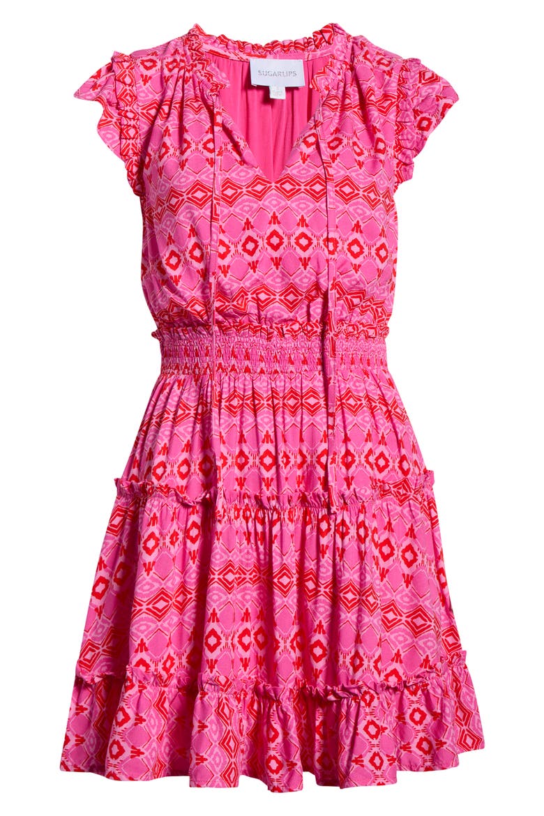 Mirany Ikat Toledo Tiered Minidress, Alternate, color, FUSCHIA MULTI