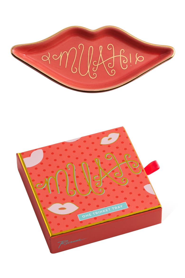 Lips/Muah Porcelain Trinket Tray, Main, color, ROSE/ GOLD