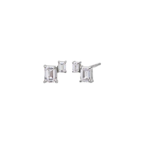 Lab Grown Diamond Double Emerald Stud Earring 14K