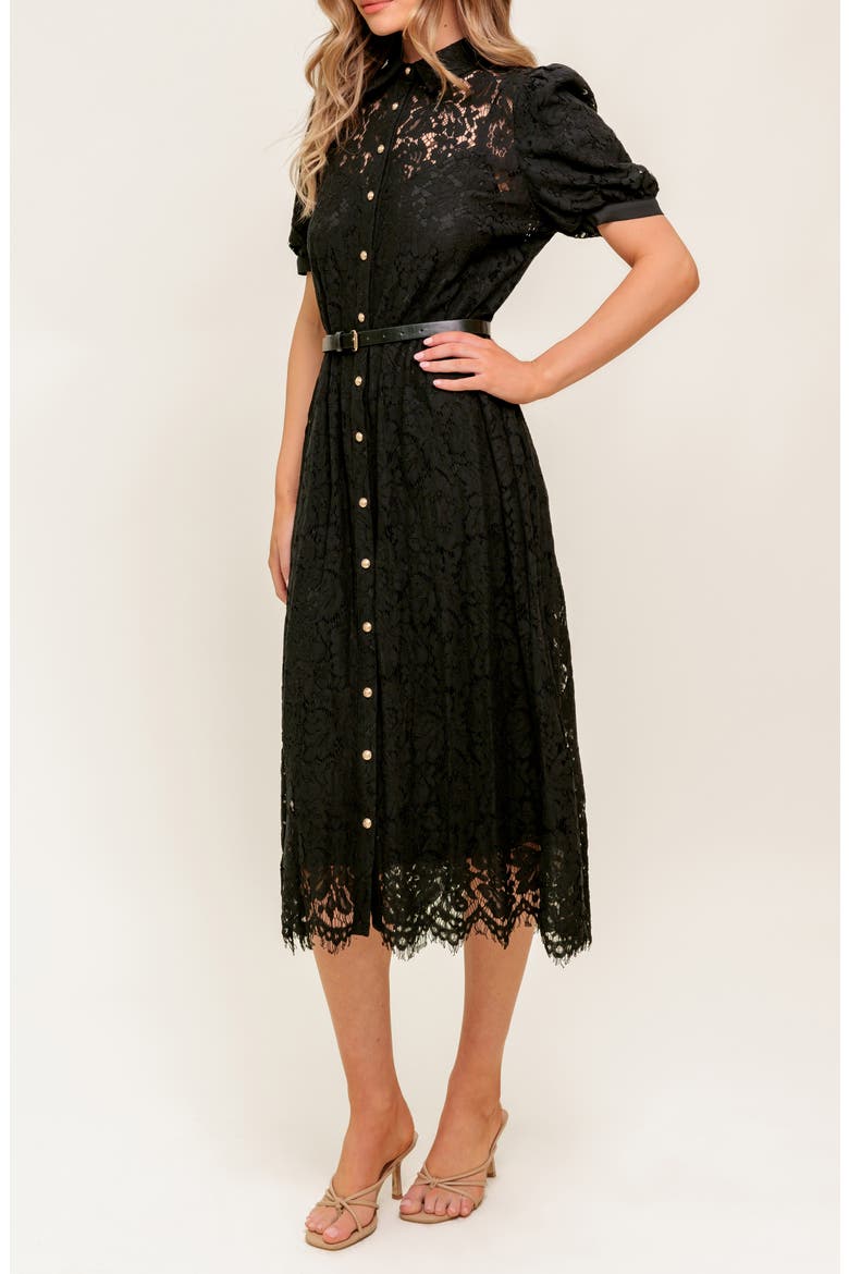 Lace Midi Dress, Alternate, color, BLACK