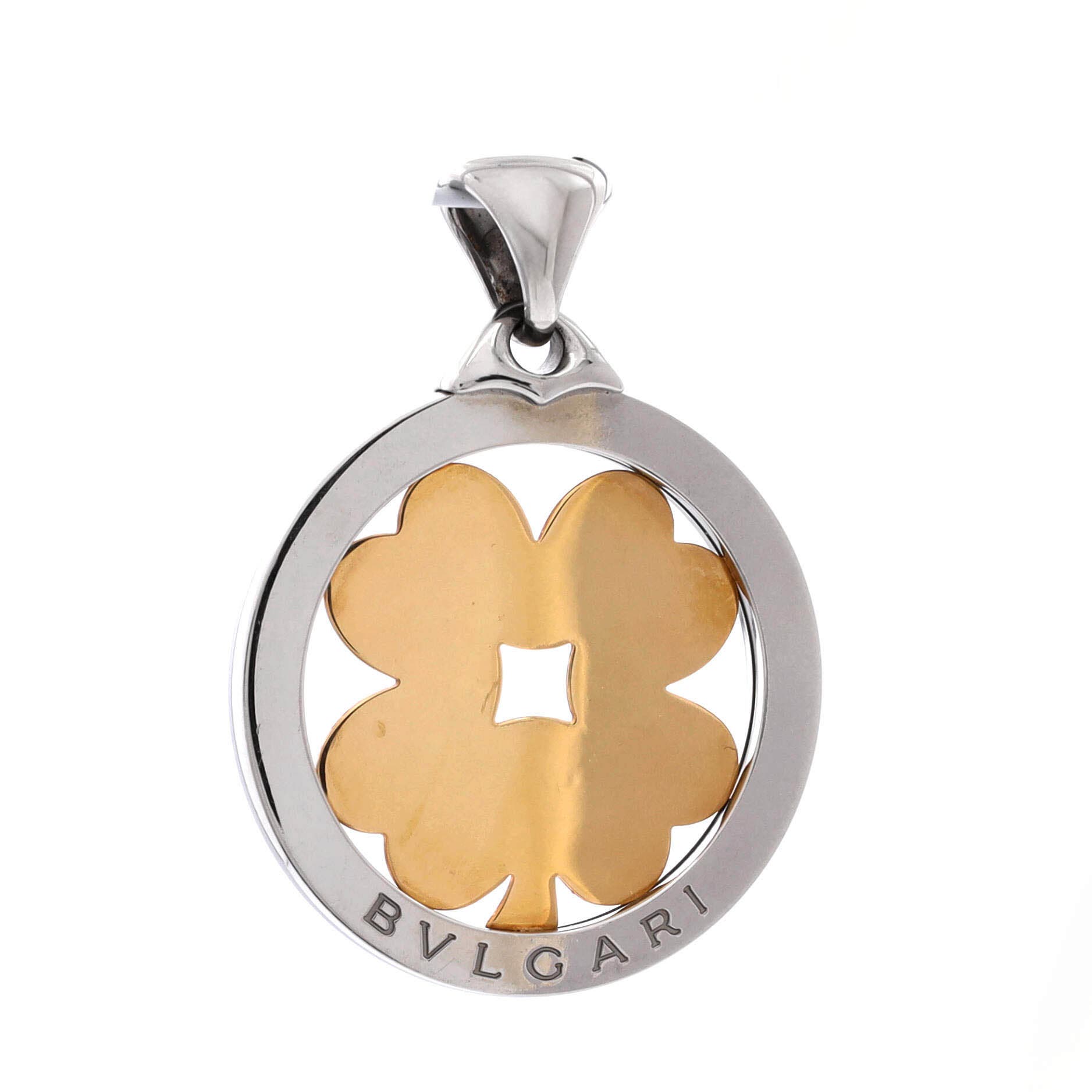 Tondo Clover Pendant Pendant & Charms Stainless Steel with 18K Yellow Gold, Alternate, color, Metallic Silver