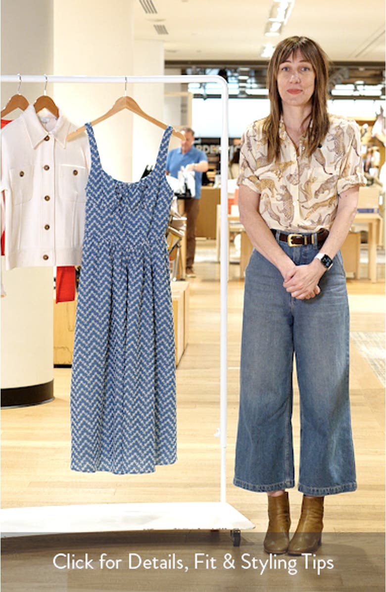 Embroidered Cotton Blend Denim Midi Dress, sales video thumbnail