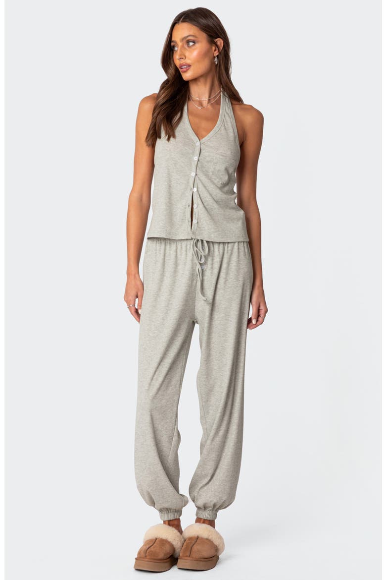 Rosanna Halter Neck Rib Pajama Top, Alternate, color, GRAY-MELANGE