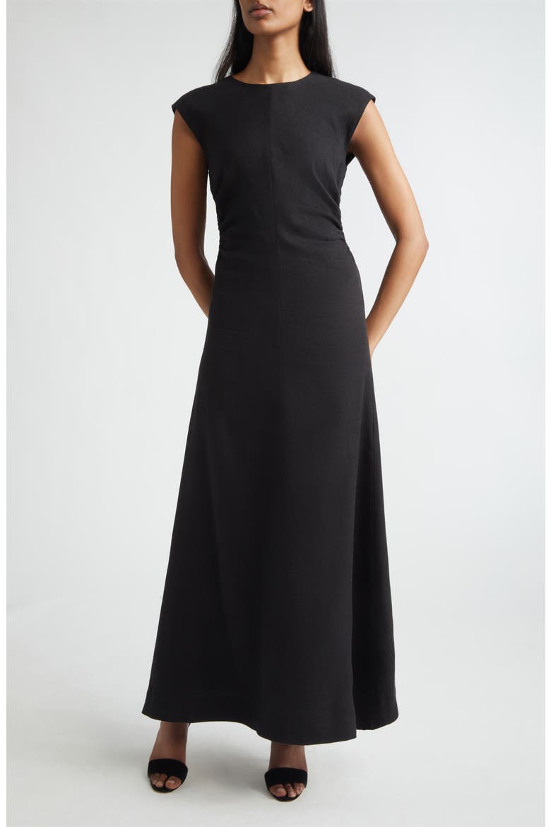 Mira Stretch Linen Blend Twill Dress, Main, color, BLACK