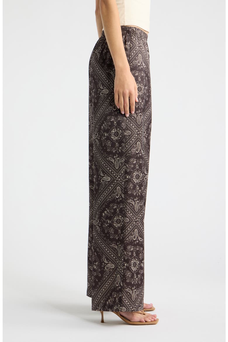Print Satin Pull On Wide Leg Pants, Alternate, color, BROWN- IVORY SOL BANDANA