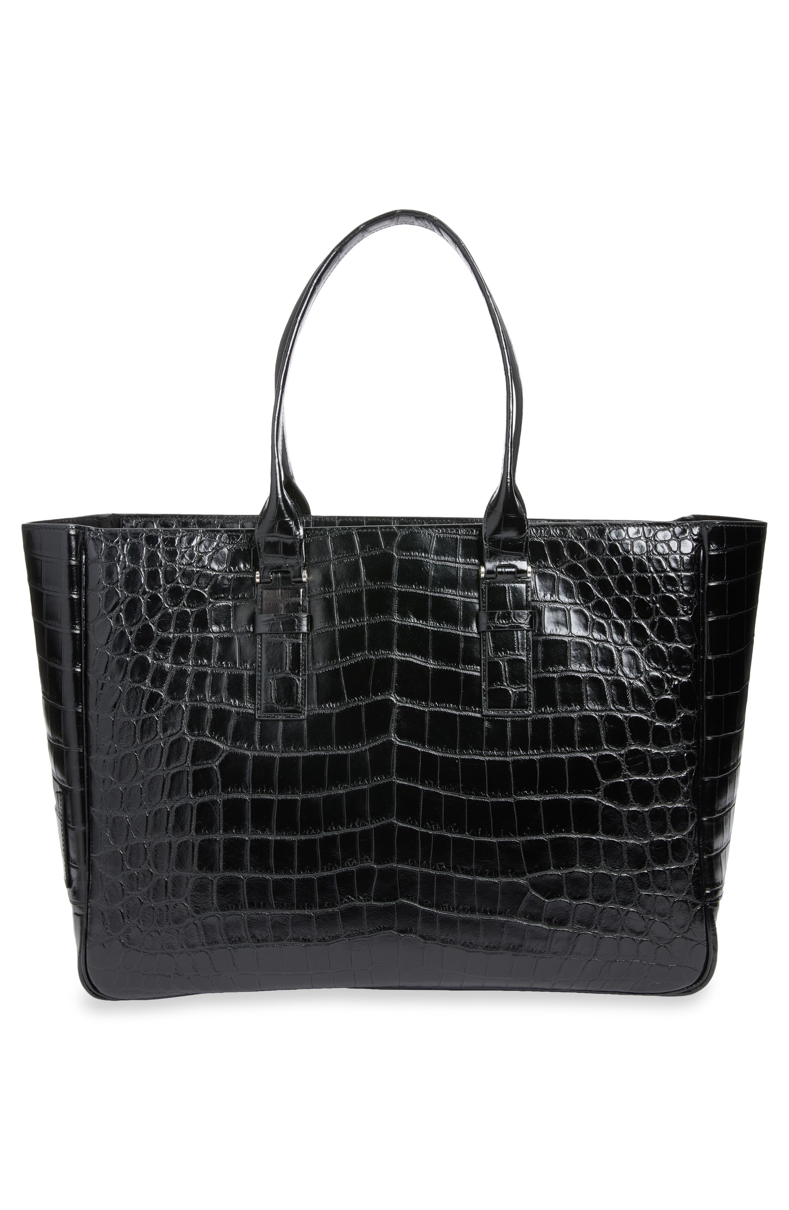 Victor Croc Embossed Leather Tote, Alternate, color, BLACK