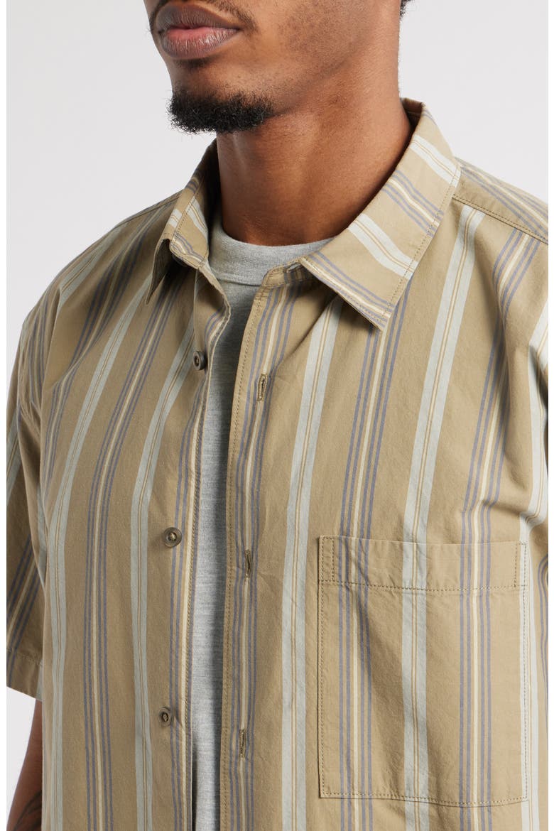 Boxy Camp Short Sleeve Button-Up Cotton Shirt, Alternate, color, OLIVE UTILITY STRIPE
