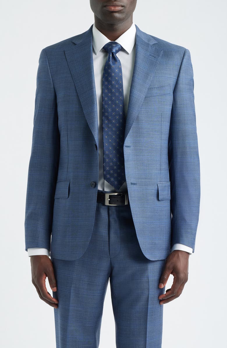 Heritage Gold Slate Blue Mélange Plaid Wool Suit, Alternate, color, Blue