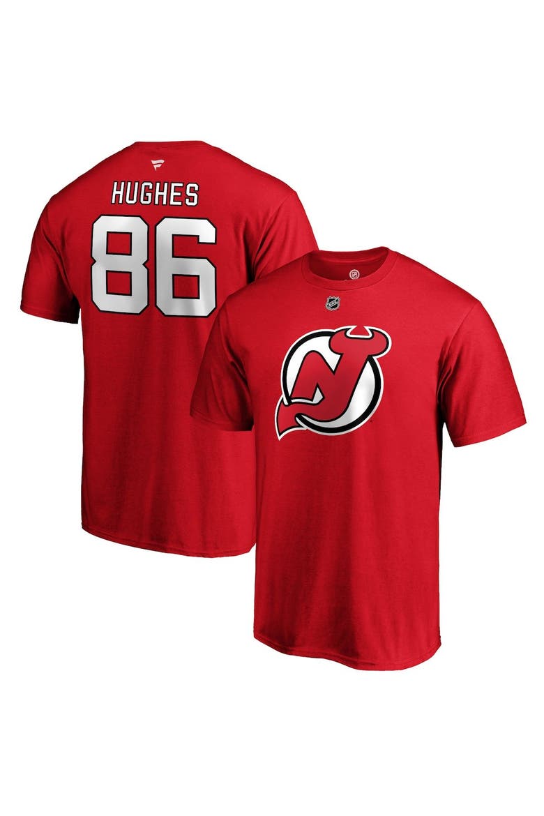 Men's Fanatics Branded Jack Hughes Red New Jersey Devils Authentic Stack Name & Number T-Shirt, Alternate, color, Red