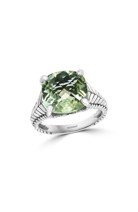 Sterling Silver Green Quartz Ring - Size 6