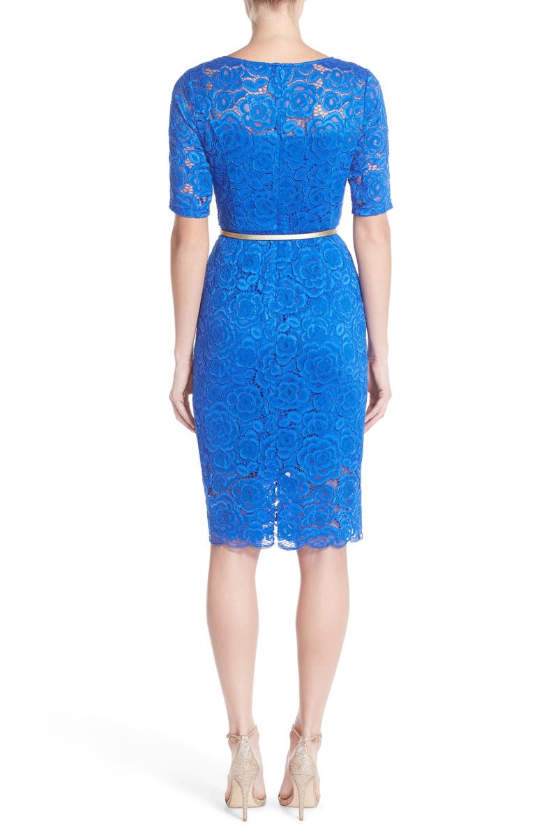 Ellen Tracy Belted Lace Sheath Dress, Alternate, color, 