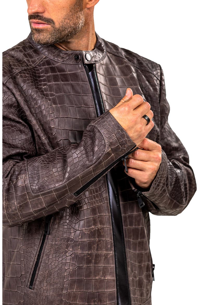 Marthyr Croc Embossed Leather Jacket, Alternate, color, GREY