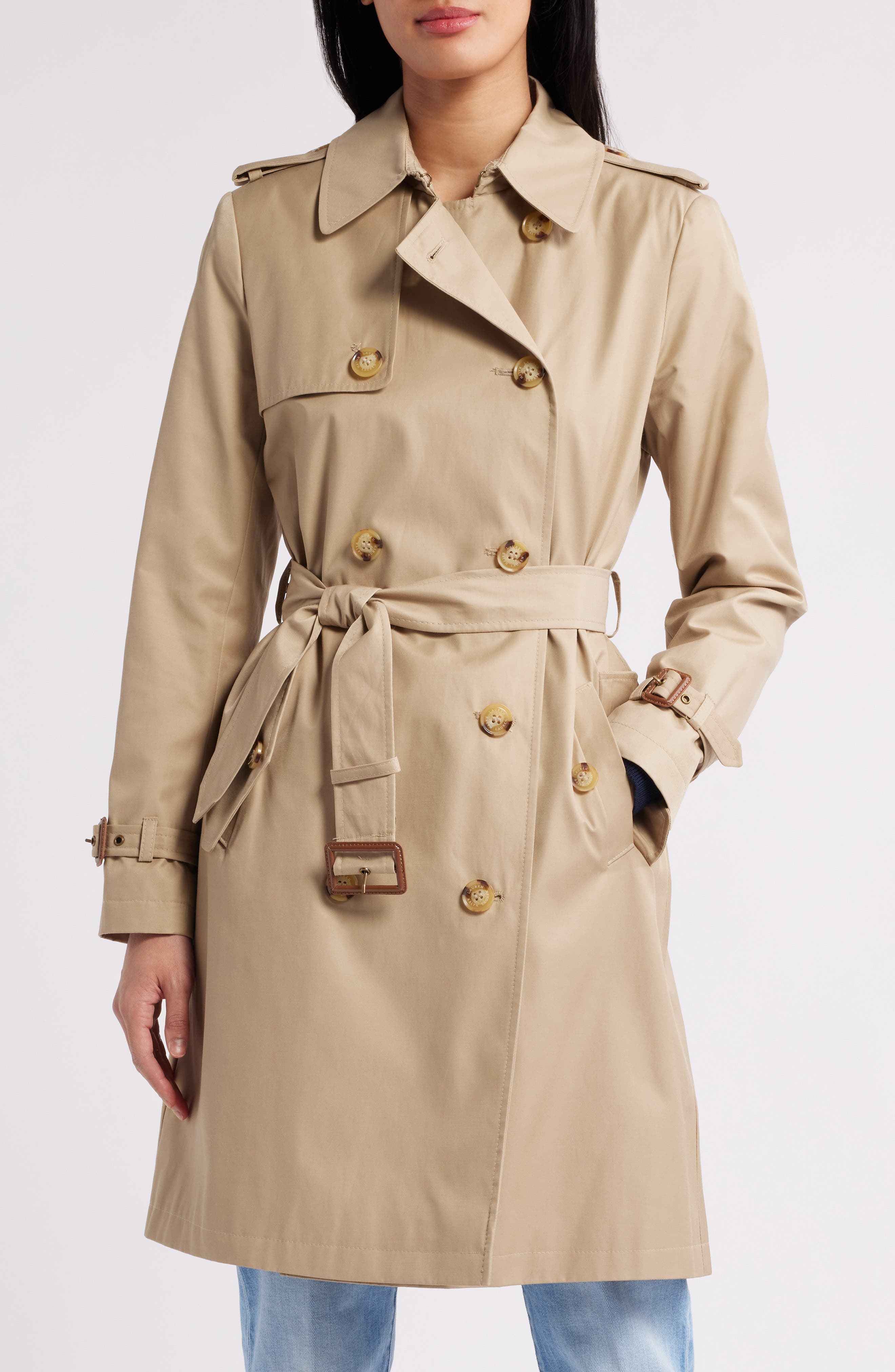 Женские Lauren Ralph Lauren Belted Water Resistant Double Breasted Trench Coat