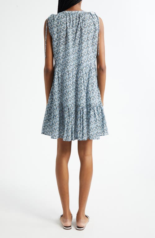 Veronica Beard Yulianna Floral Tiered Button-front Mini Dress In Blue
