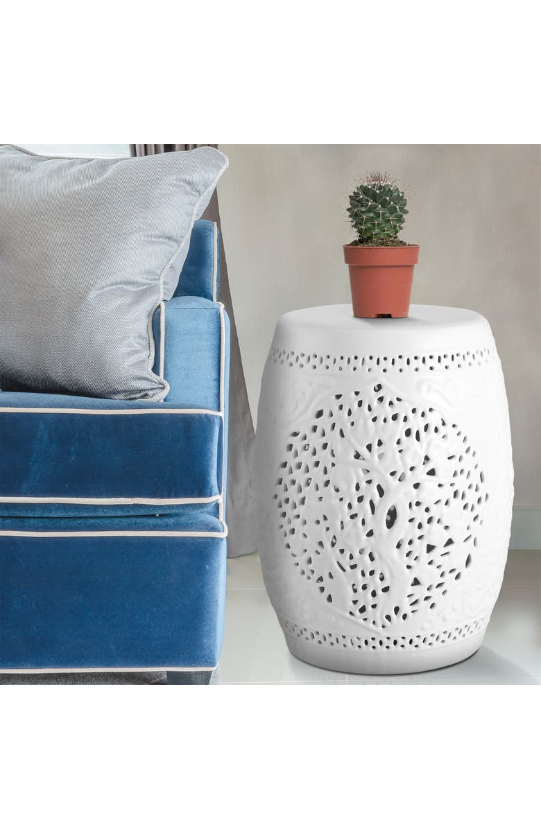 JONATHAN Y Tree of Life 18" Ceramic Garden Stool, Alternate, color, White