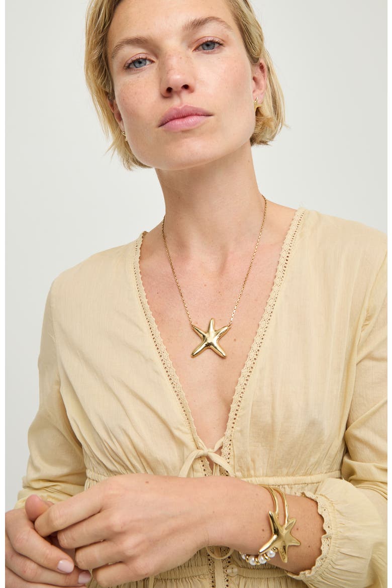 Gold-Tone Necklace with Star Pendant, Alternate, color, Gold