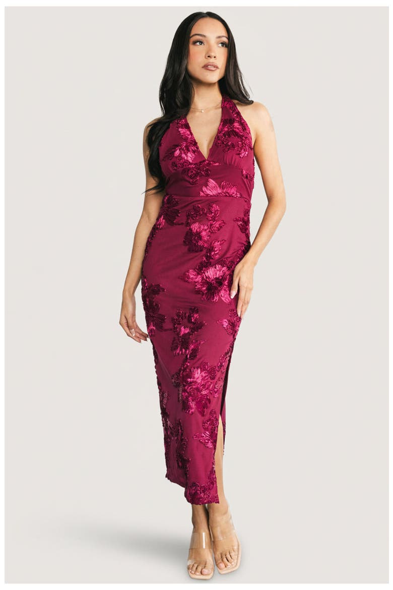 Lacey Halter Midi Dress, Main, color, Berry Floral