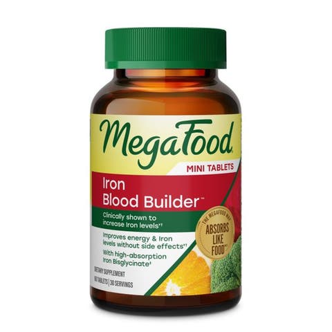 Blood Builder Iron Supplement for Women & Men with B12, Folic Acid & Vitamin C, Vegan, 60 Mini Tablets