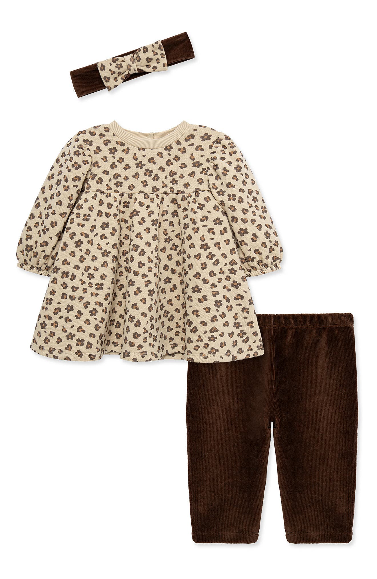 Kids' 3-Piece Leopard Sweatshirt Dress, Leggings & Headband Set