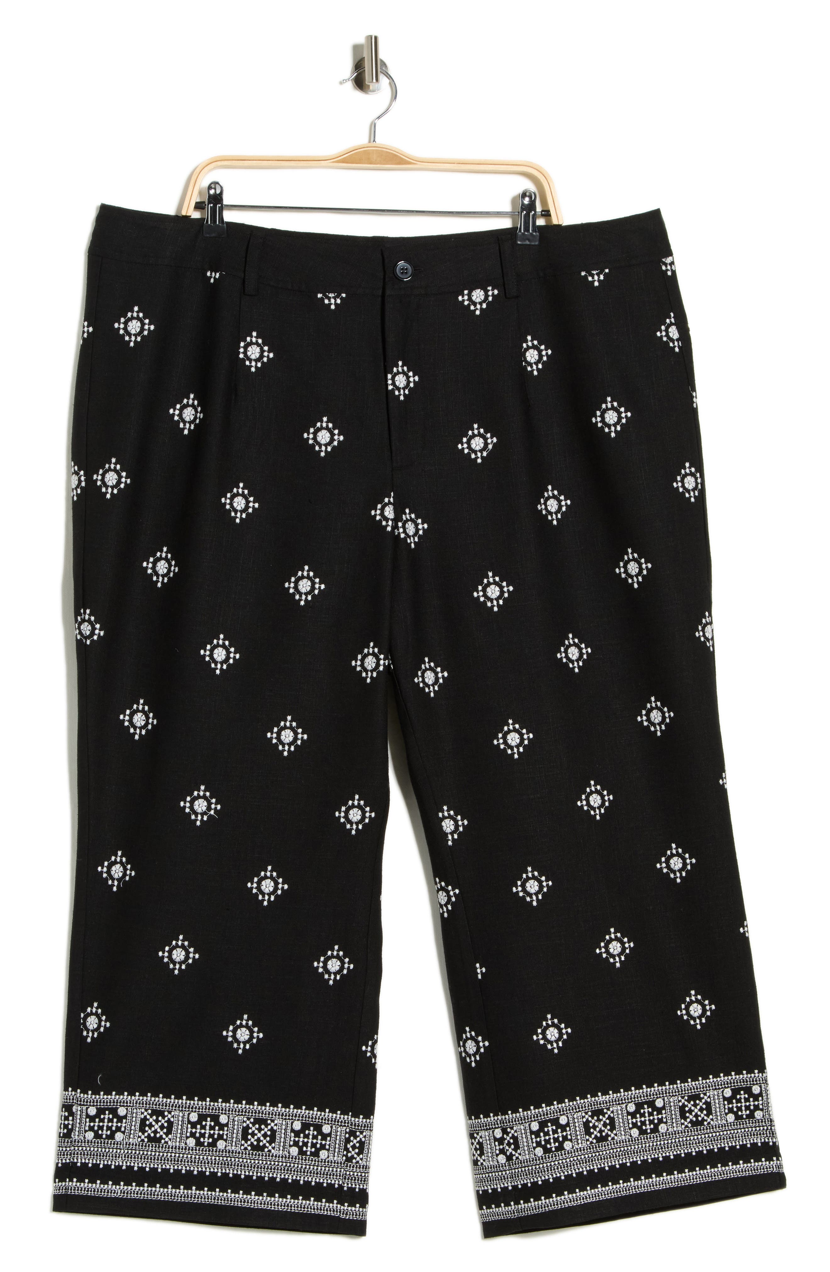 T Tahari Embroidered Border Crop Pants