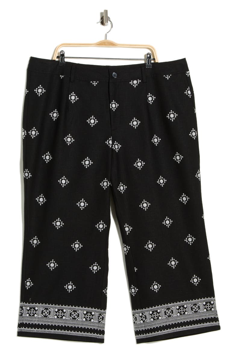 Embroidered Border Crop Pants, Alternate, color, BLACK/ IVORY