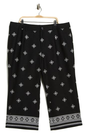 T Tahari Embroidered Border Crop Pants In Multi