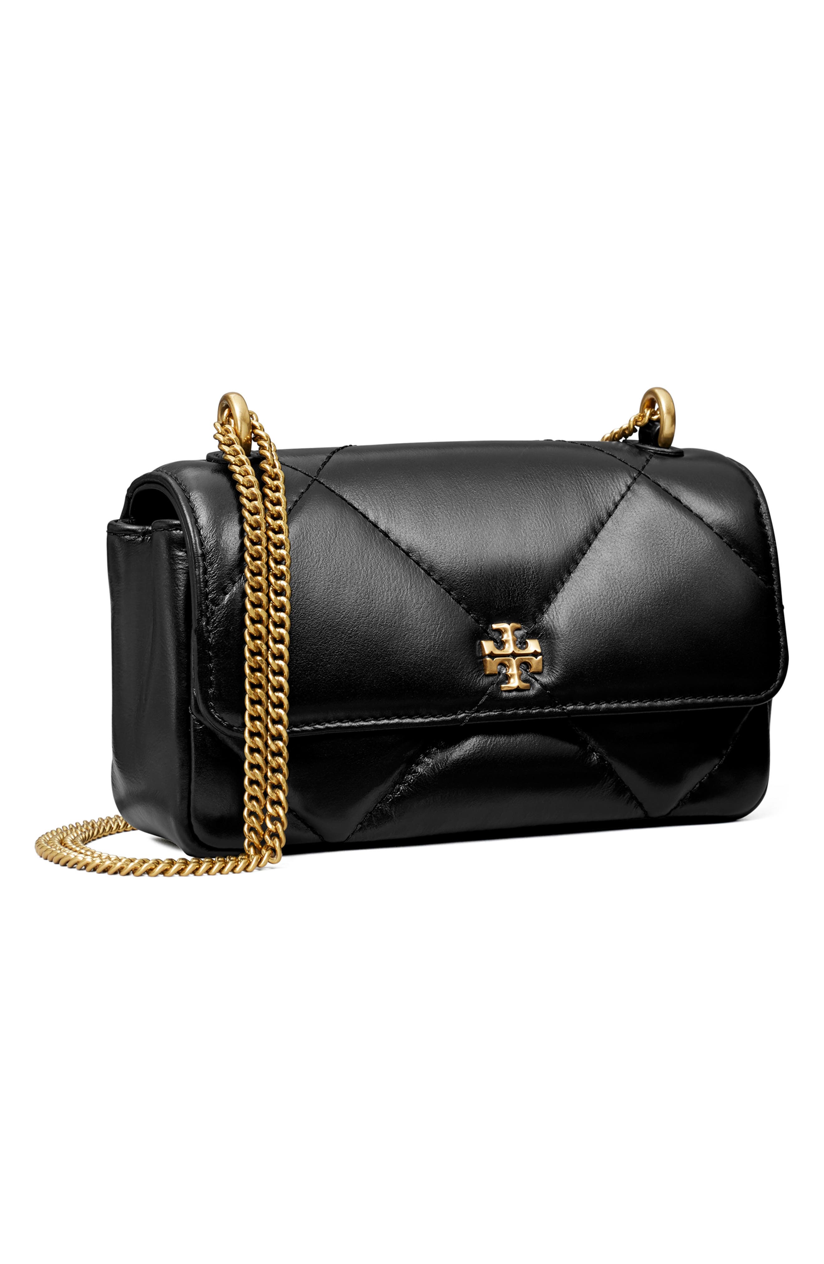 Tory Burch Kira Mini Diamond Quilted Leather Crossbody Bag, Alternate, color, Black