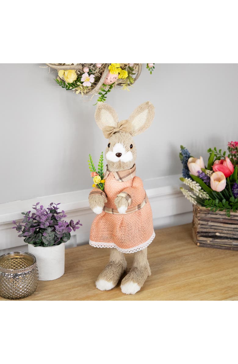 Northlight Rustic Girl Rabbit Easter Figure with Flowers - 15.25" - Beige, Alternate, color, Beige