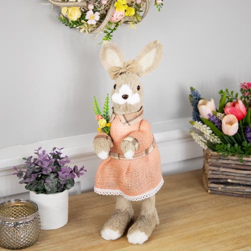 Northlight Rustic Girl Rabbit Easter Figure With Flowers In Beige