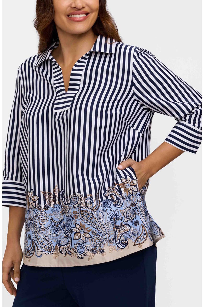Julia Stripe Cotton Popover Top, Alternate, color, BLUE MULTI