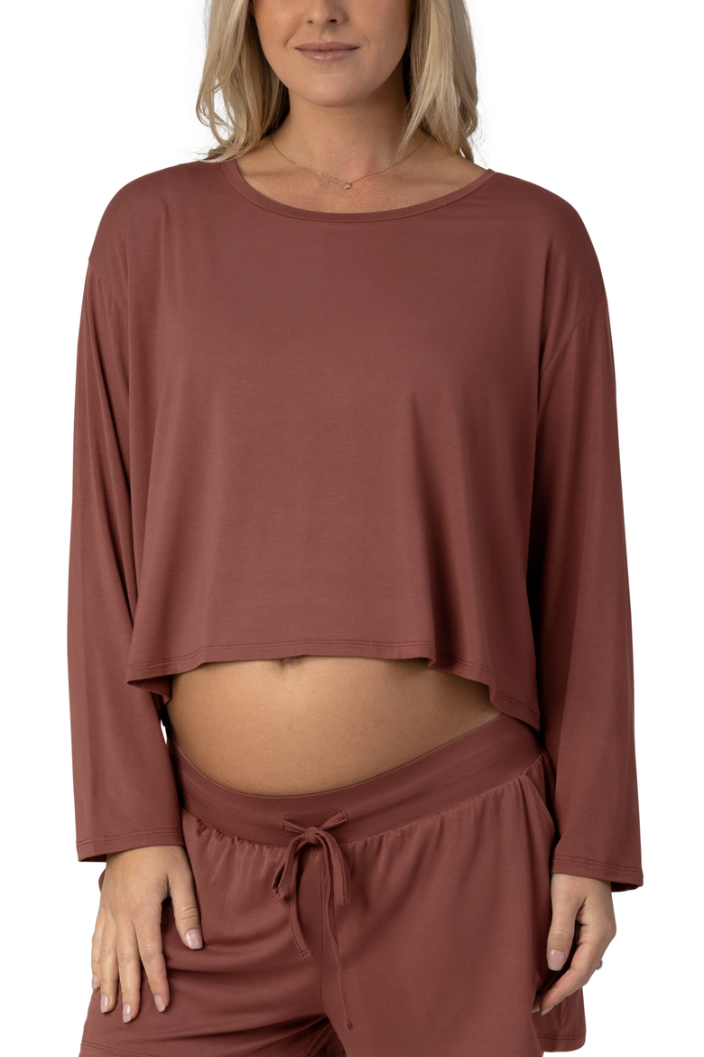 Aria Casual Long Sleeve Cropped Top, Main, color, Redwood