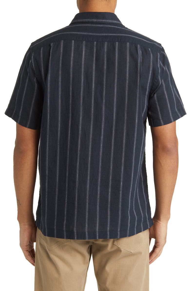 Vince Windsor Stripe Short Sleeve Linen Button-Up Shirt, Alternate, color,