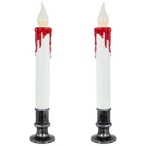 LED with Timer Dripping Blood Halloween Taper Candles - 9" - Set of 2