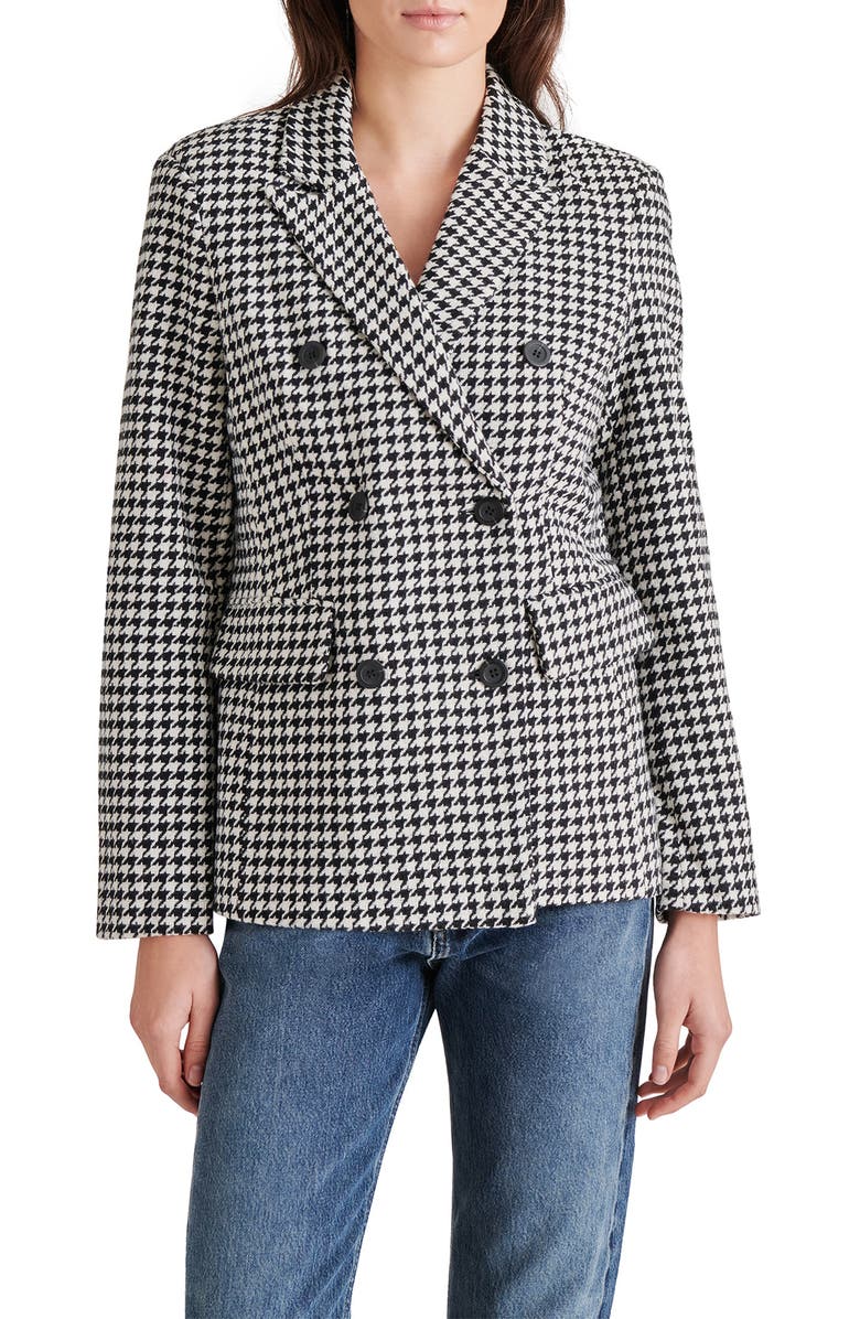 Steve Madden Houndstooth Peacoat, Main, color, Black
