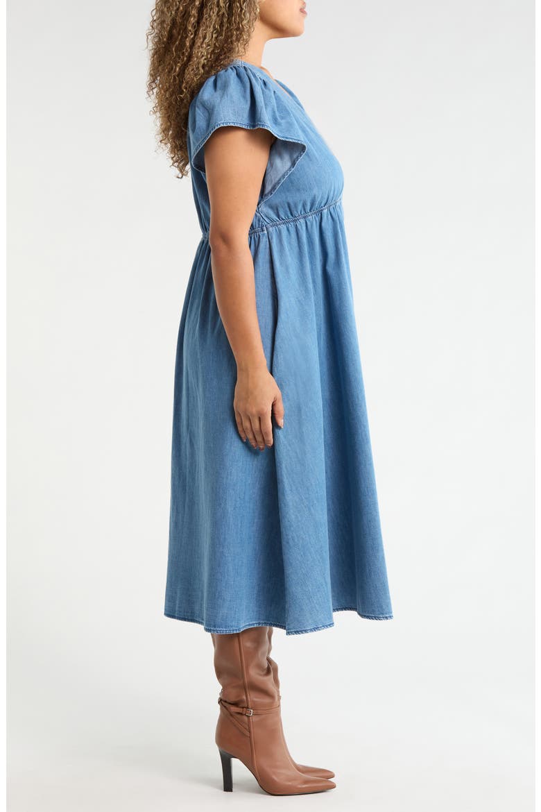 Flutter Sleeve Chambray Midi Dress, Alternate, color, LIGHT BLUE WASH