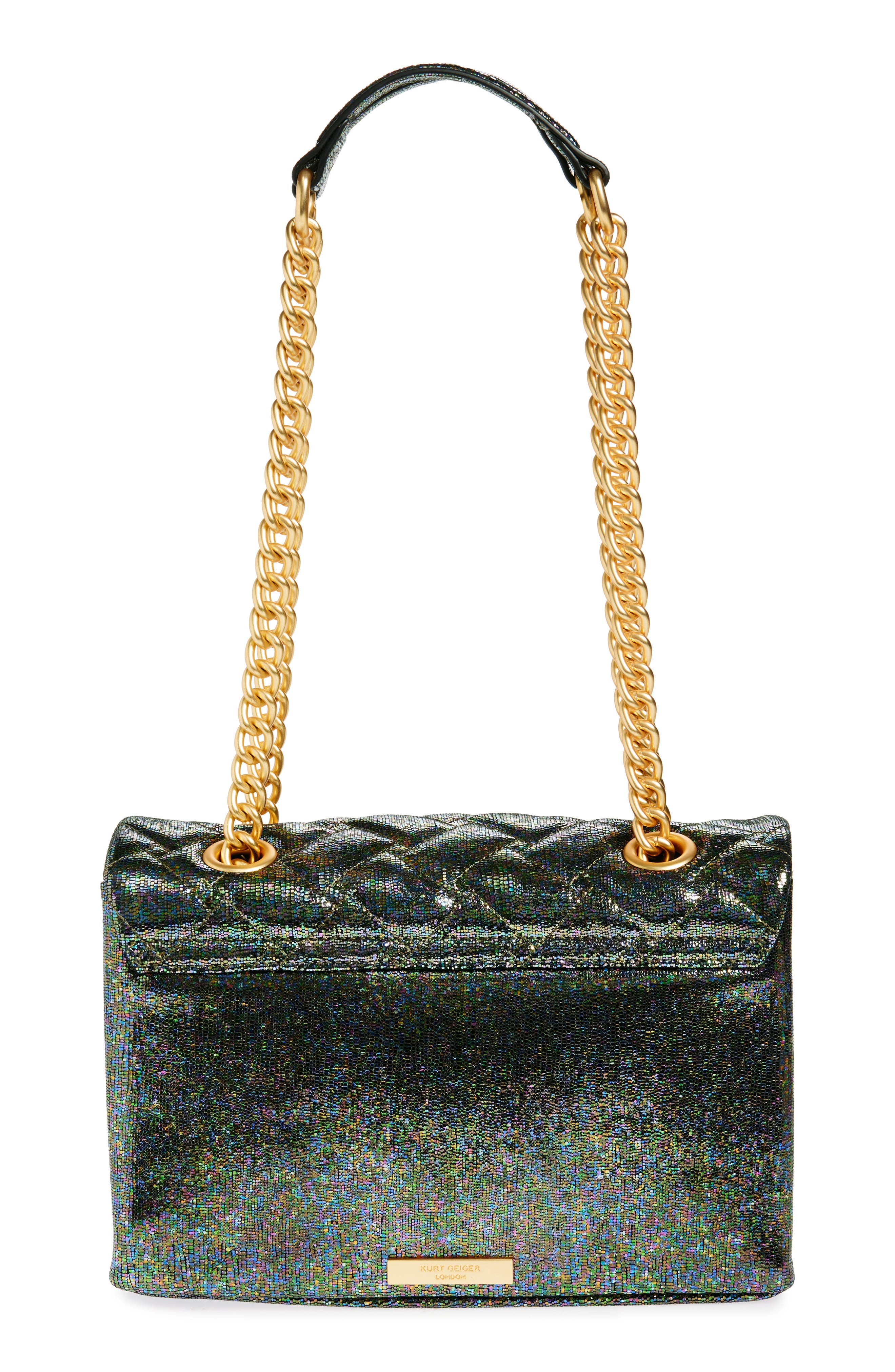 Kurt Geiger London Kensington Quilted Metallic Leather Convertible Shoulder Bag, Alternate, color, Green Multi