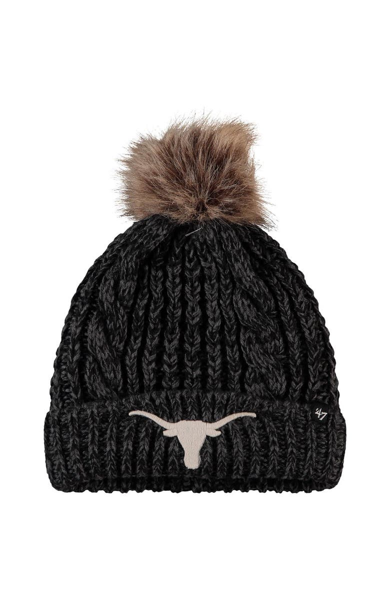 '47 Women's '47 Black Texas Longhorns Meeko Cuffed Knit Hat with Pom, Main, color, 