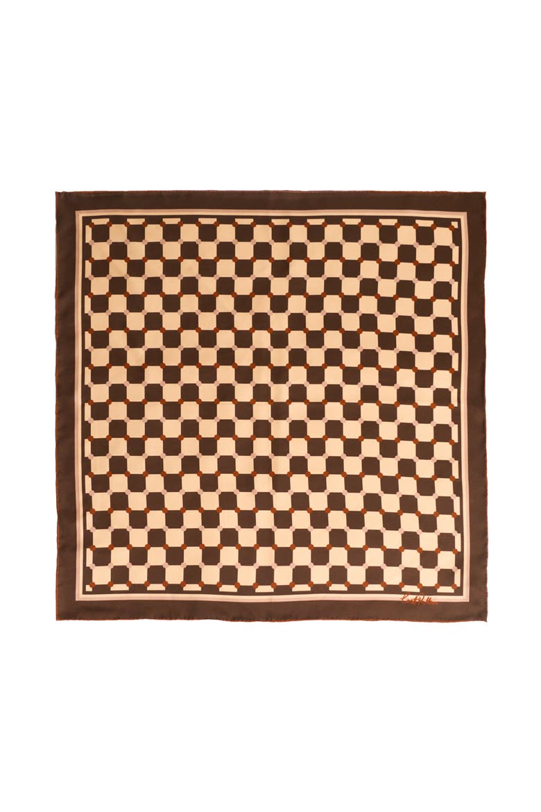 CHECKERBOARD SILK BANDANA, Main, color, Coffee