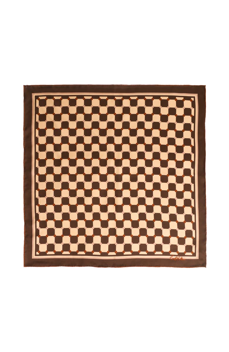 Lost Pattern "Checkerboard" Silk Bandana Scarf, Main, color, Coffee