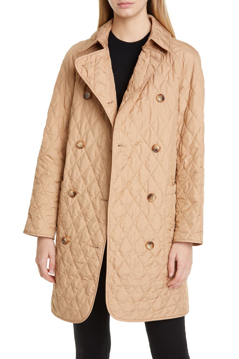 Tything Quilted Double Breasted Coat, Main, color, BISCUIT