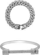 Adornia Set of 2 Chunky Crystal & Curb Chain Bracelets